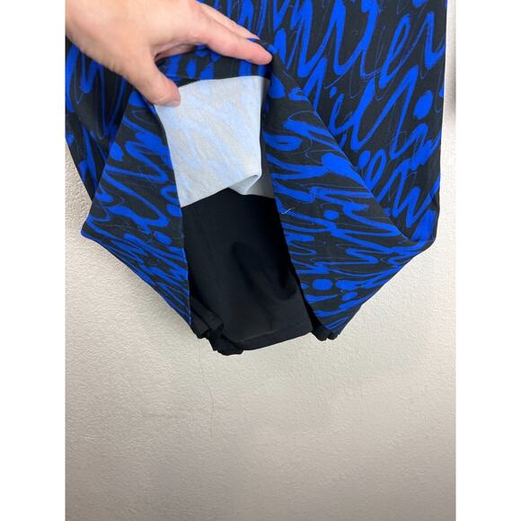 Milly Mini Dress Small Retro Blue Boat‎ Neck 80s Layered Classy Bold Print - Picture 8 of 11